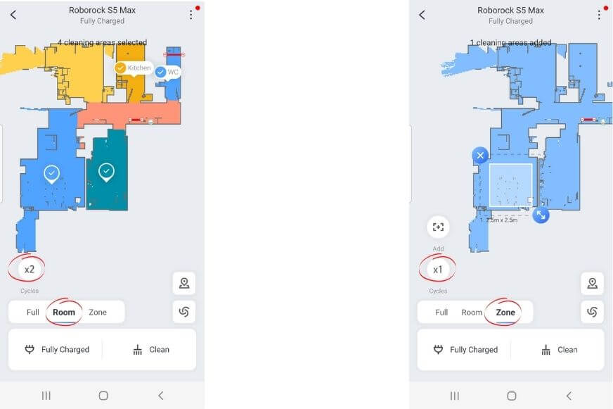 Einzelraumreinigung bzw. Bereichsreinigung wird in der Roborock App festgelegt